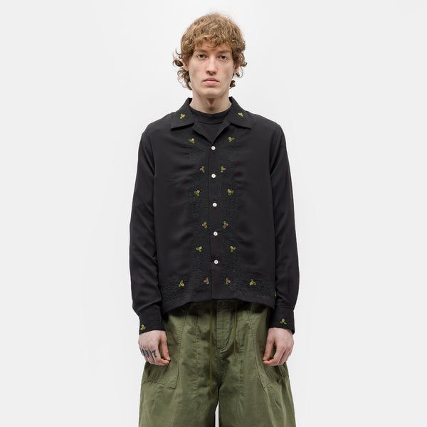 Bode Beaded Framboise LS Shirt in Black/Multicolor