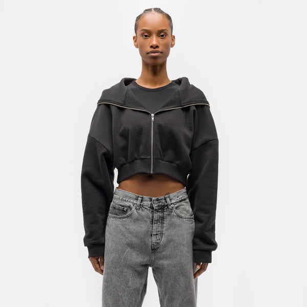 Cropped Full Zip Hoodie in Black