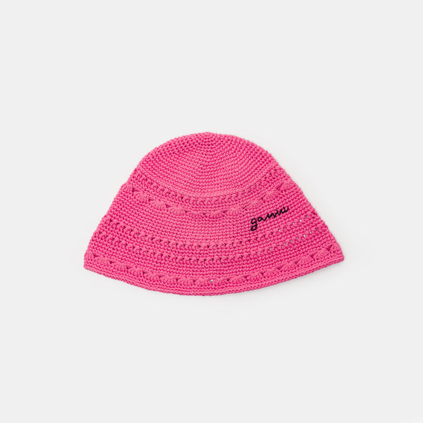 Cotton Crochet Bucket Hat in Shocking Pink