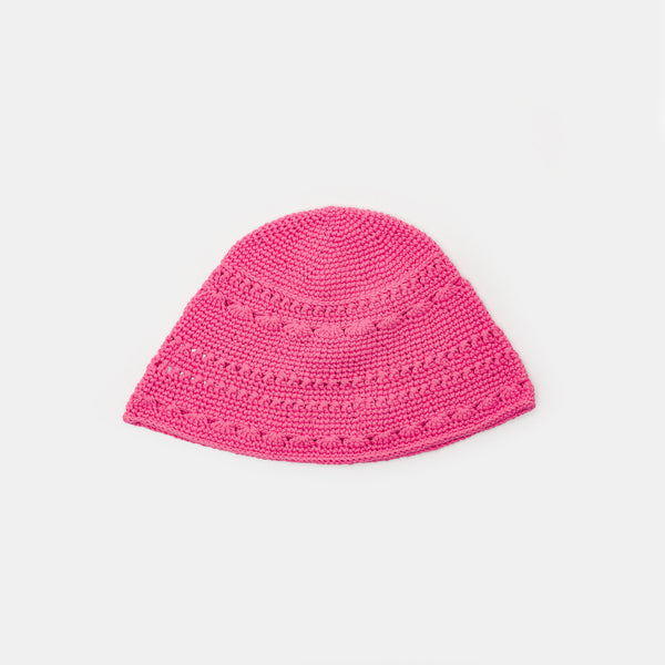 Cotton Crochet Bucket Hat in Shocking Pink