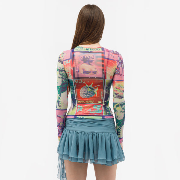 Miaou | Women Printed Mesh Long Sleeve T-Shirt Multicolor S