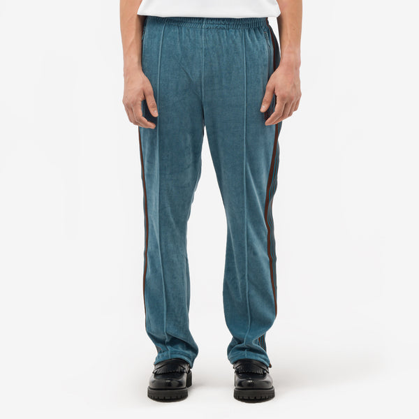 Needles - Men's Velour Narrow Track Pants in Blue/Grey