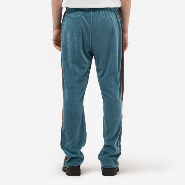 Needles - Men's Velour Narrow Track Pants in Blue/Grey