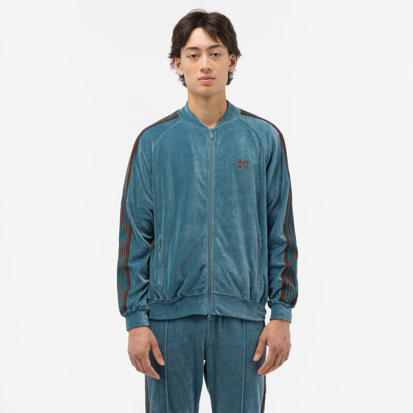 Needles - Men's Velour Track Jacket in Blue Grey