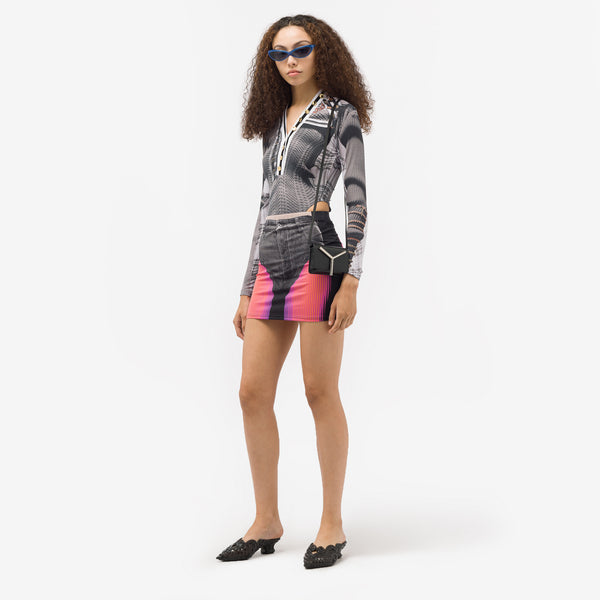 JPG Trompe L'oeil Cardigan Bodysuit in Grey/White