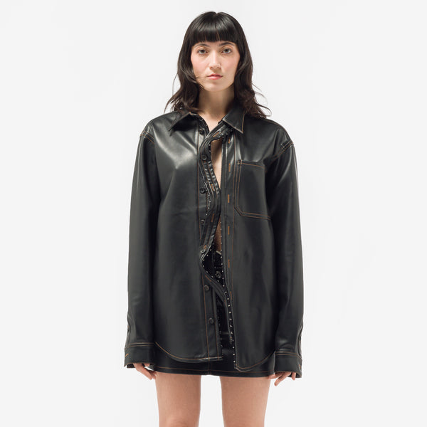 Hook and Eye Leather Shirt in Black