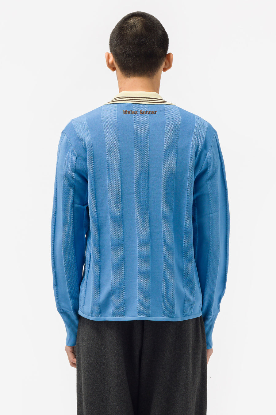 Wales Bonner Knit Football Long Sleeve Shirt in Lucky Blue