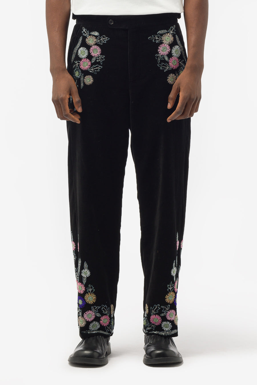 Bode - Men's Beaded Noon Flower Trousers in Black