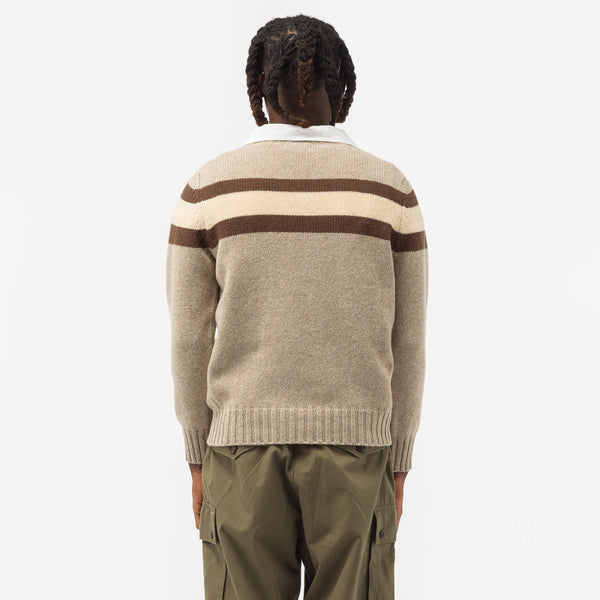 Bode - Men's Brewster V-Neck Sweater in Tan/Brown