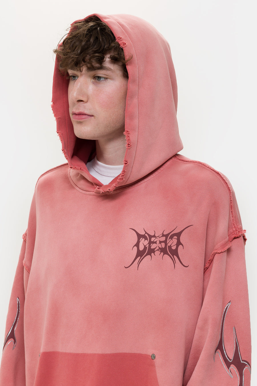 Pink distressed hoodie sale