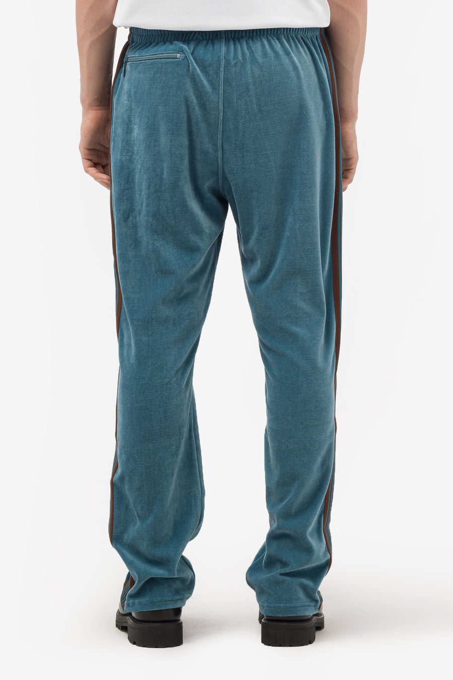 Velour Narrow Track Pants in Blue/Grey