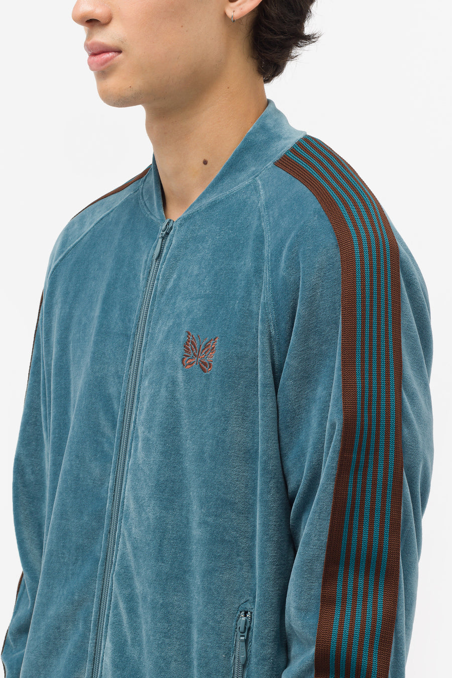 Velour Track Jacket in Blue Grey