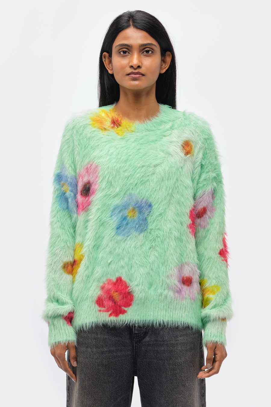 Floral Print Sweater in Light Green