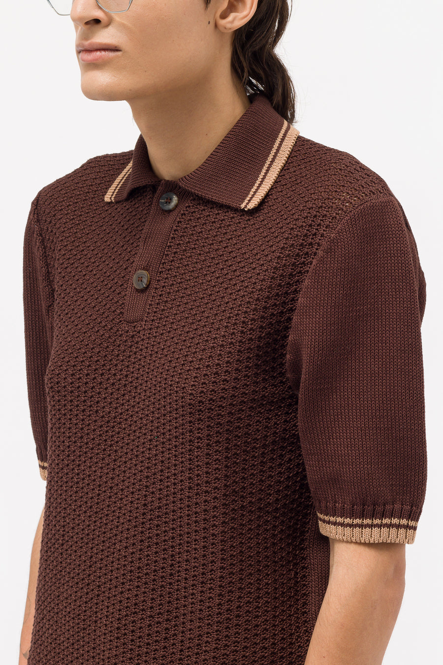 Ernest W. Baker - Men's Crochet Polo in Brown - Notre