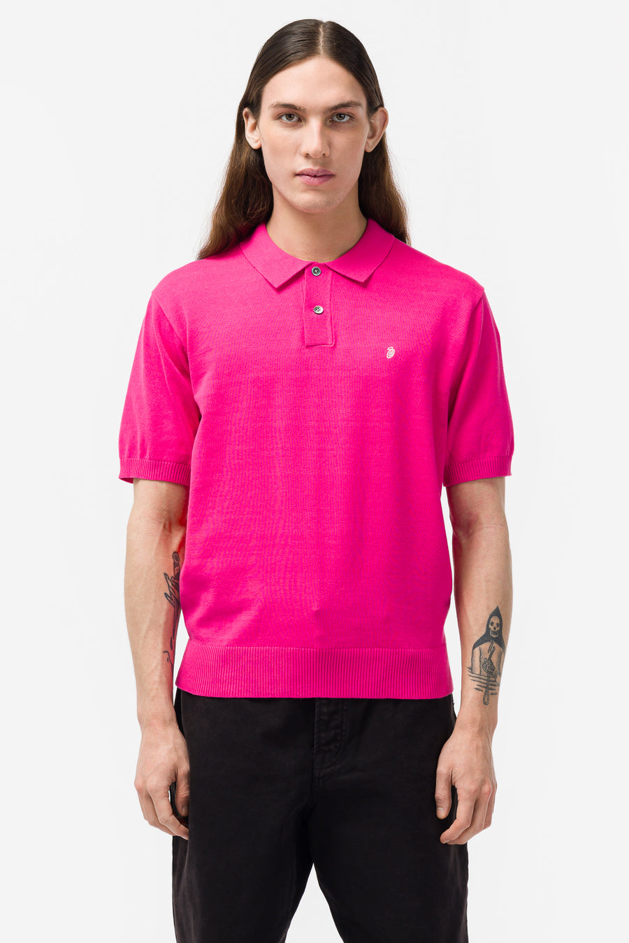 Classic Short Sleeve Polo Sweater in Pink