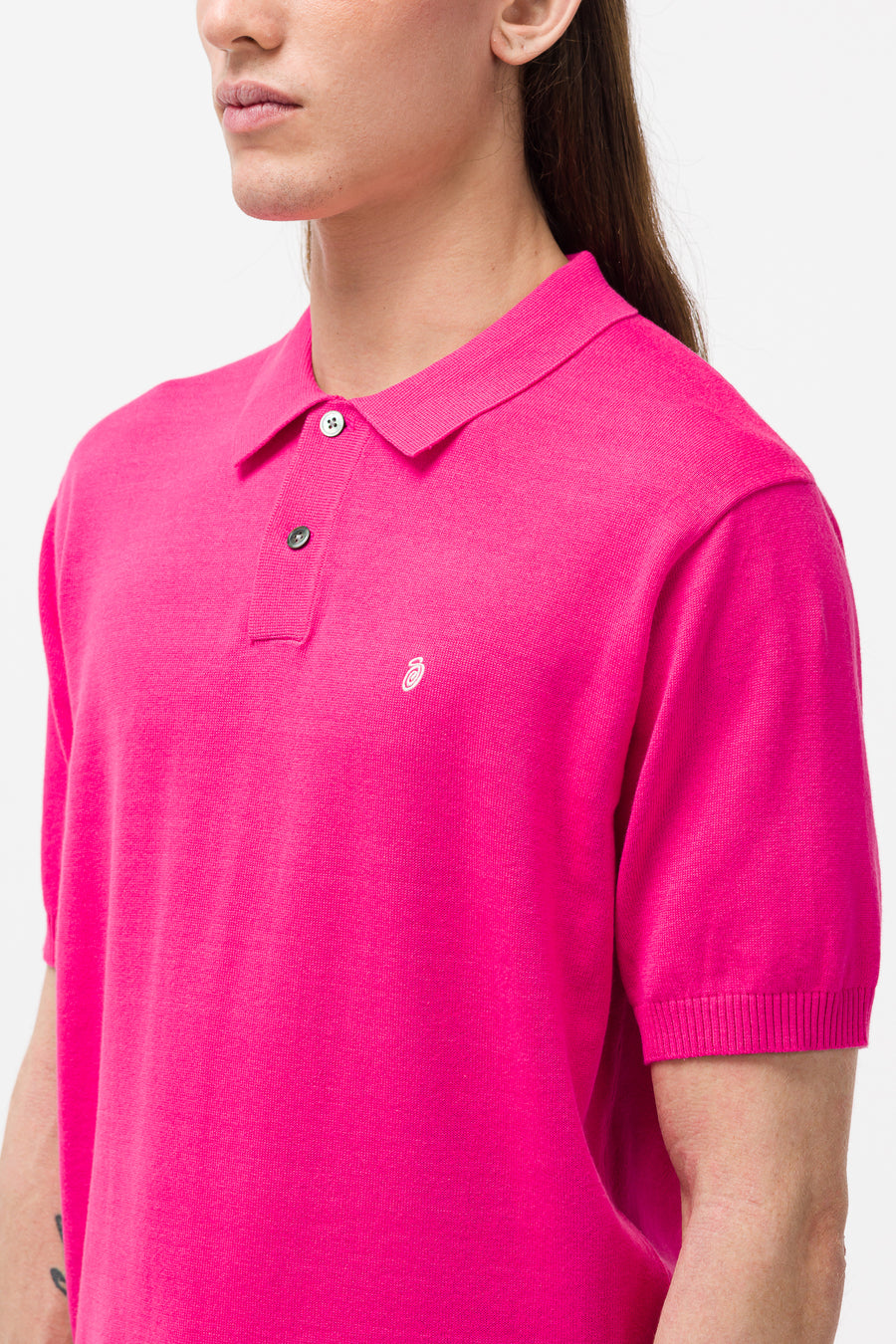 Classic Short Sleeve Polo Sweater in Pink