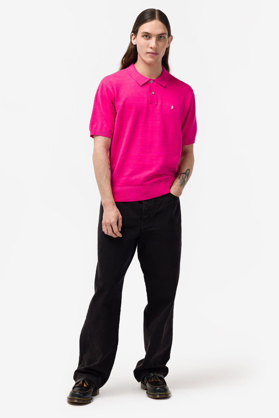 Classic Short Sleeve Polo Sweater in Pink